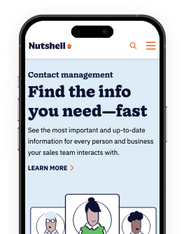 a phone screen displays a nutshell contact management page